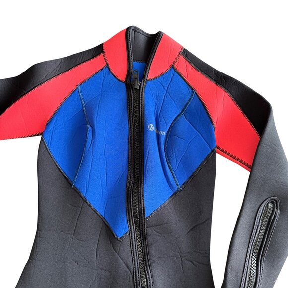 Womens Neoprene Nylon Full-Body Wetsuit With Front Zip & Contrast Red/Blue Panel - Picture 2 of 4